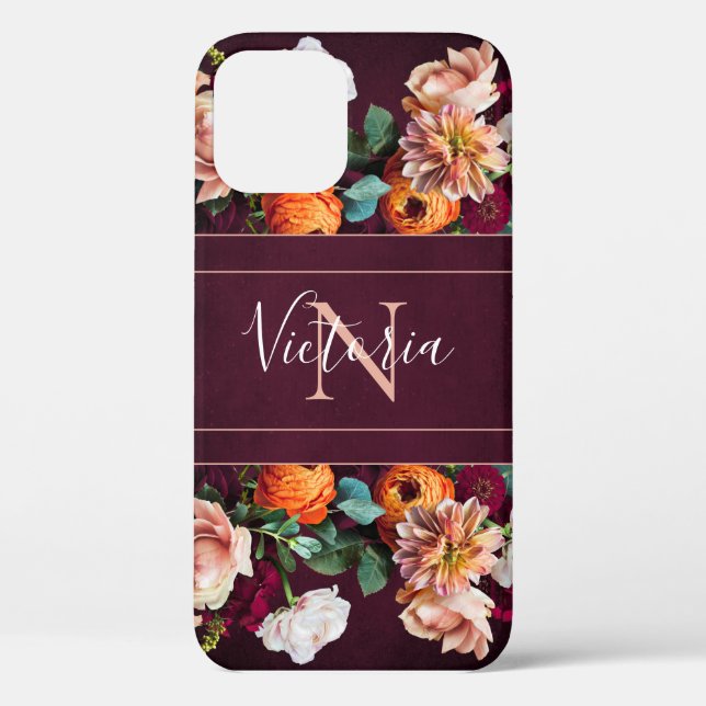 Funda De Case-Mate Para iPhone Monograma Rústico Botánico Elegante Floral (Reverso )