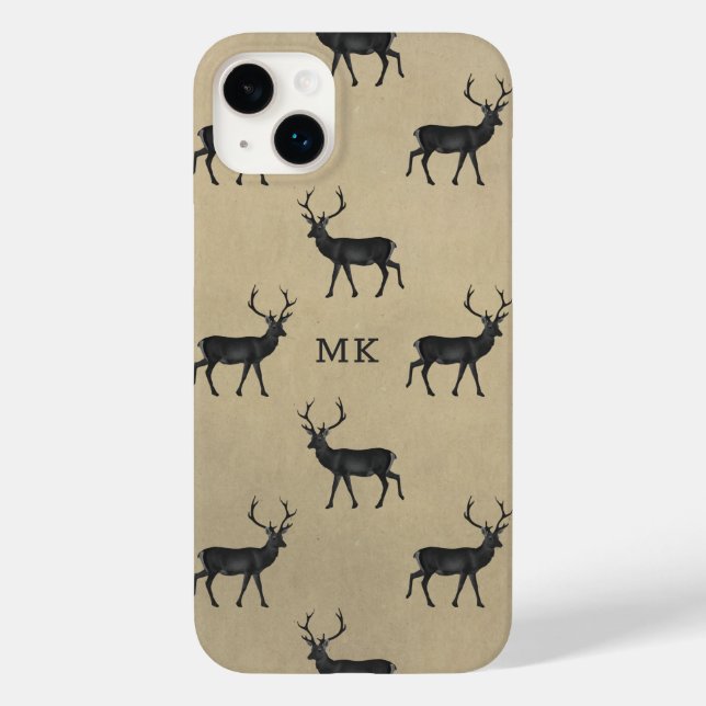 Funda De Case-Mate Para iPhone Monograma Rústico Personalizado de Ciervo (Reverso )