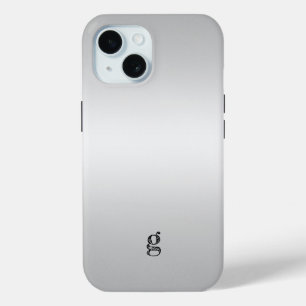 Funda Para iPhone 15 Monograma Rústico Verde azulado Personalizar Gris 
