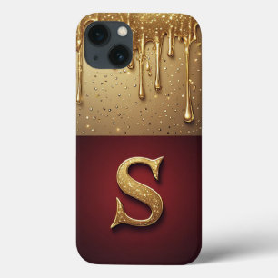 Funda Para iPhone 13 💎 Monograma S con brillo dorado y goteo personali