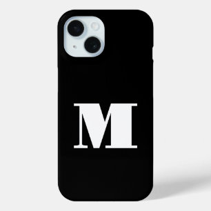 Funda Para iPhone 15 Monograma simple en blanco y negro