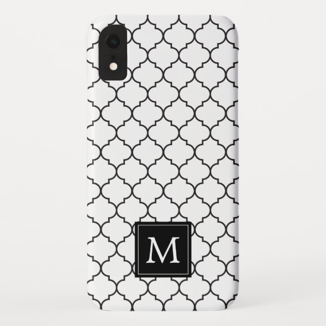 Funda De Case-Mate Para iPhone Monograma simple marroquí de quatrefol negro y bla (Reverso)
