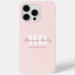Funda Para iPhone 15 Pro Max Monograma simple rosa claro y blanco