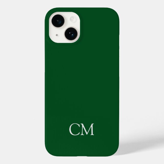 Funda De Case-Mate Para iPhone Monograma simple verde oscuro (Reverso )