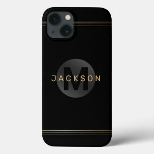 Funda Para iPhone 13 Monograma simple y personalizado en blanco y negro