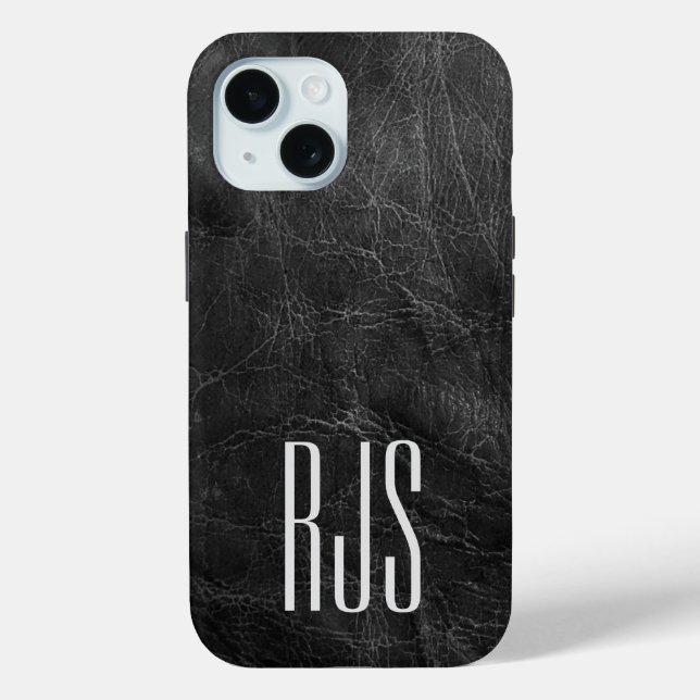 Funda De Case-Mate Para iPhone Monograma Sobre Cuero Negro (Reverso )