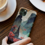Funda Para iPhone 14 De Case-Mate Monograma sobre la selva de montaña de cerezos en<br><div class="desc">Montañas pintadas a mano y flores de cerezo con tu nombre o monograma. Los estuches de teléfono ofrecen la oportunidad de dejar brillar tu personalidad. Su estuche de teléfono puede ser seleccionado para mostrar su gran sentido de la moda, hacer saber a la gente sobre un querido hobby o interés,...</div>