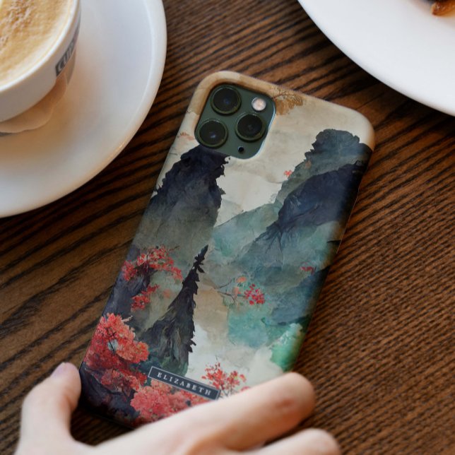 Funda De Case-Mate Para iPhone Monograma sobre la selva de montaña de cerezos en  (Subido por el creador)