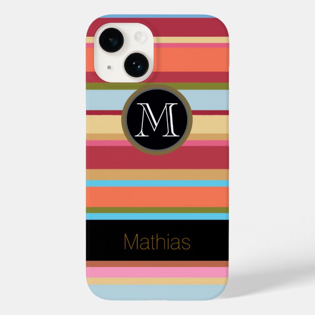 Funda De Case-Mate Para iPhone monograma sobre rayas (Reverso )