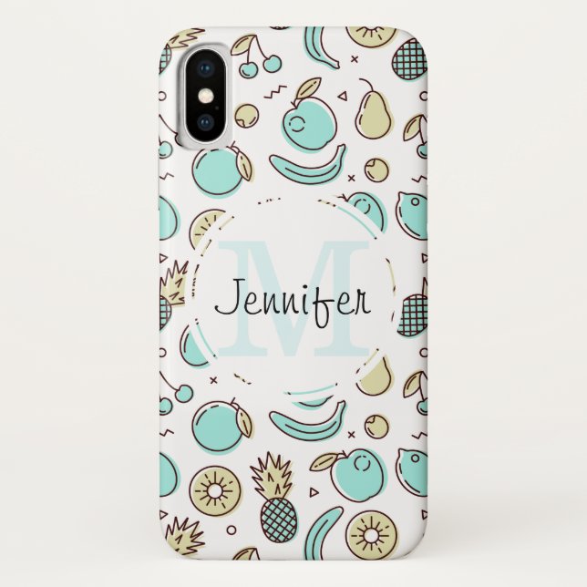 Funda De Case-Mate Para iPhone Monograma Temático Veraniego con Patrón de Frutas  (Reverso)