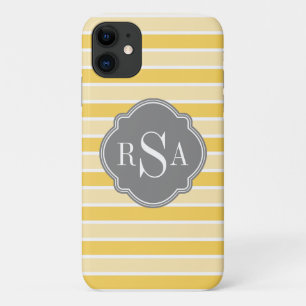 Funda Para iPhone 11 Monograma Trío Patrón de franjas amarillas