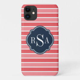 Funda Para iPhone 11 Monograma Trío Watermelón Tiras Rosadas Patrón