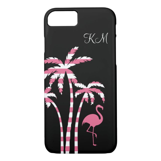 Funda De Case-Mate Para iPhone Monograma tropical del flamenco (Reverso)