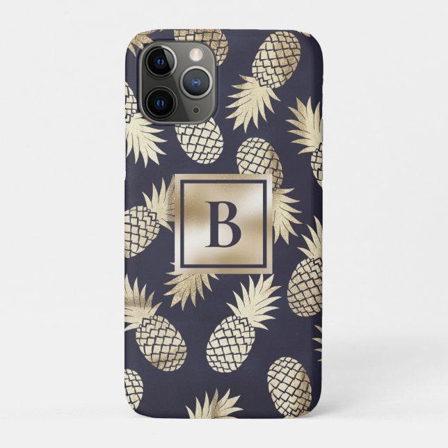 Funda De Case-Mate Para iPhone Monograma Tropical Pineapple Girly (Reverso)