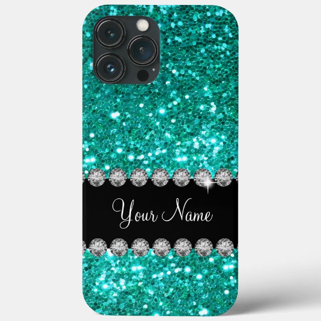 Funda De Case-Mate Para iPhone Monograma Turquoise Faux Bling  (Reverso )