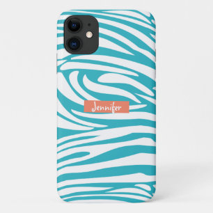 Funda Para iPhone 11 Monograma Turquoise Stried Zebra Pattern