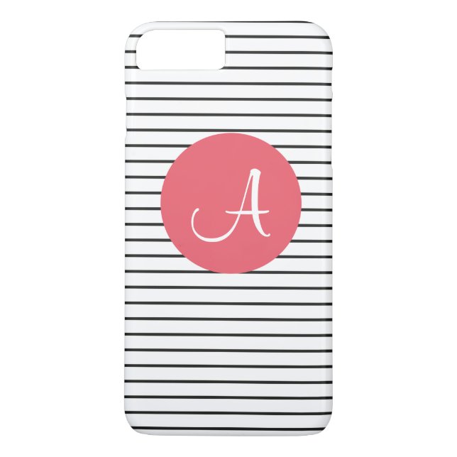 Funda De Case-Mate Para iPhone Monograma único blanco negro rayado (Reverso)