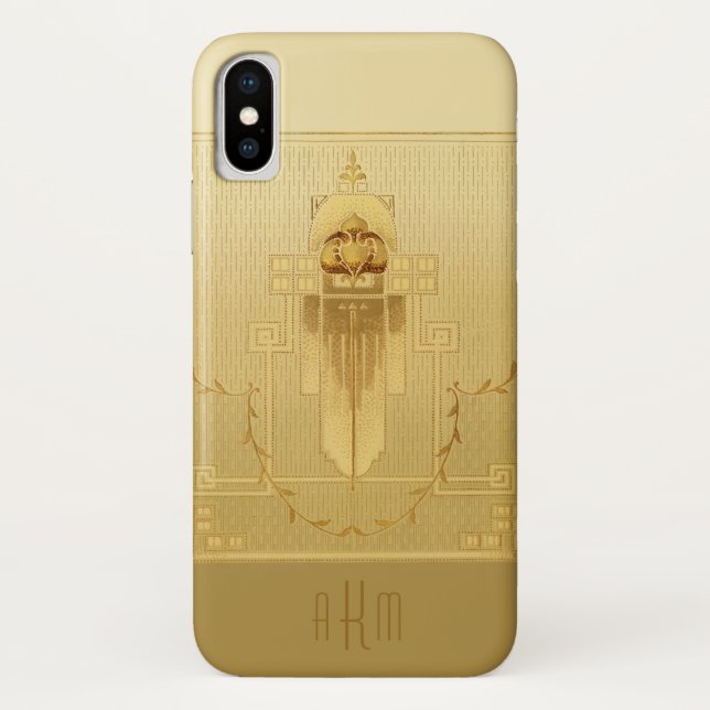 Funda De Case-Mate Para iPhone Monograma único de arte de oro (Reverso)