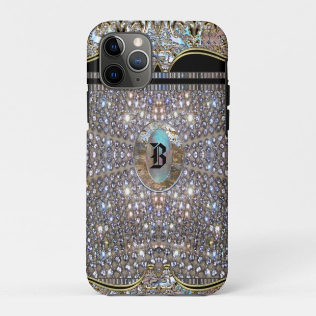 Funda De Case-Mate Para iPhone Monograma único de Moda digital elegante (Reverso)