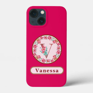 Funda Para iPhone 13 Mini Monograma V Personalizado floral