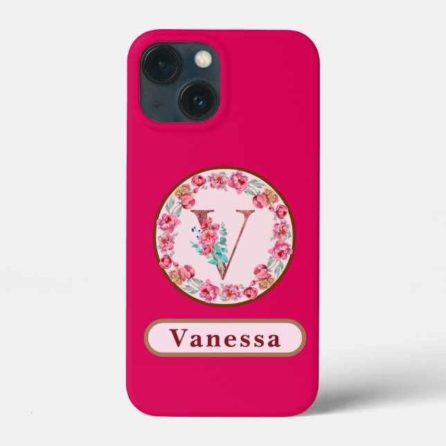 Funda De Case-Mate Para iPhone Monograma V Personalizado floral (Reverso )