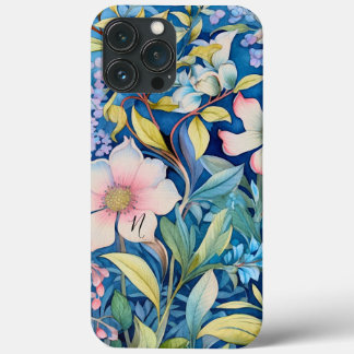Funda Para iPhone 13 Pro Max Monograma Verde Azul Púrpura Pink Floral Verdor