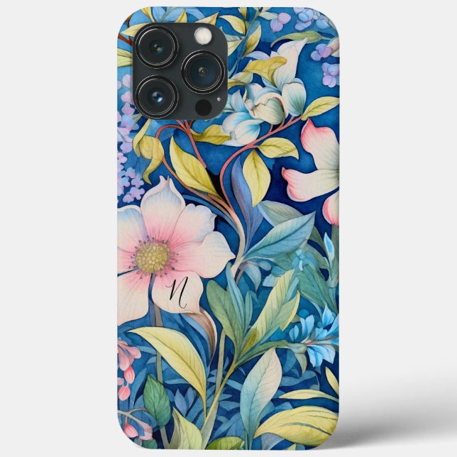 Funda De Case-Mate Para iPhone Monograma Verde Azul Púrpura Pink Floral Verdor (Reverso )