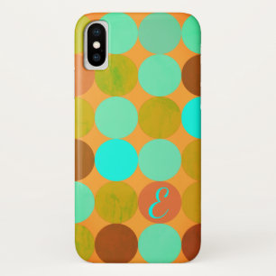 Funda Para iPhone X Monograma verde azul turquesa y círculo Naranja