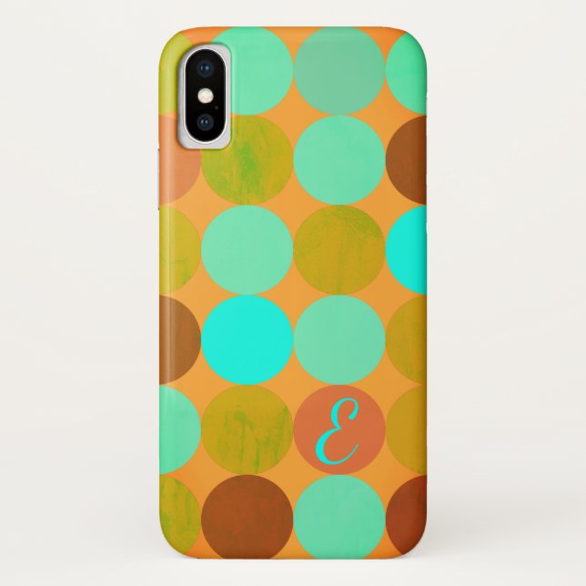 Funda De Case-Mate Para iPhone Monograma verde azul turquesa y círculo Naranja (Reverso)