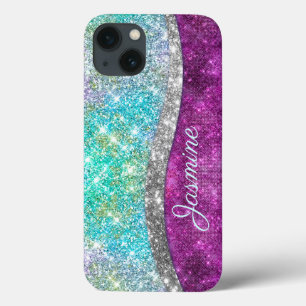 Funda Para iPhone 13 Monograma verde azulado de imitación violeta iridi