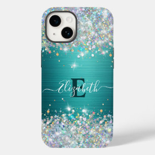 Funda Para iPhone 14 De Case-Mate Monograma Verde azulado moderno de imitación holog