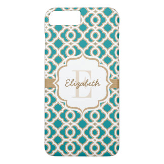 title_seo2 Monograma Verde azulado y quatrefoil dorado