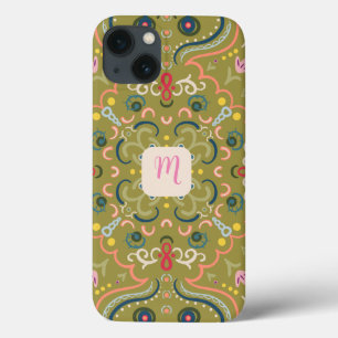 Funda Para iPhone 13 Monograma Verde claro y colorido