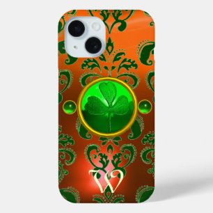 FUNDA PARA iPhone 15 MONOGRAMA VERDE DE DAMASK, NARANJA VERDE DE SAN PA