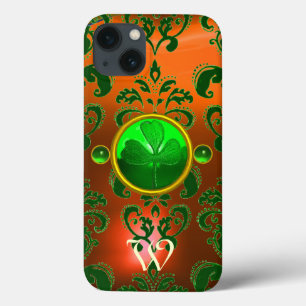 FUNDA PARA iPhone 13 MONOGRAMA VERDE DE DAMASK, NARANJA VERDE DE SAN PA
