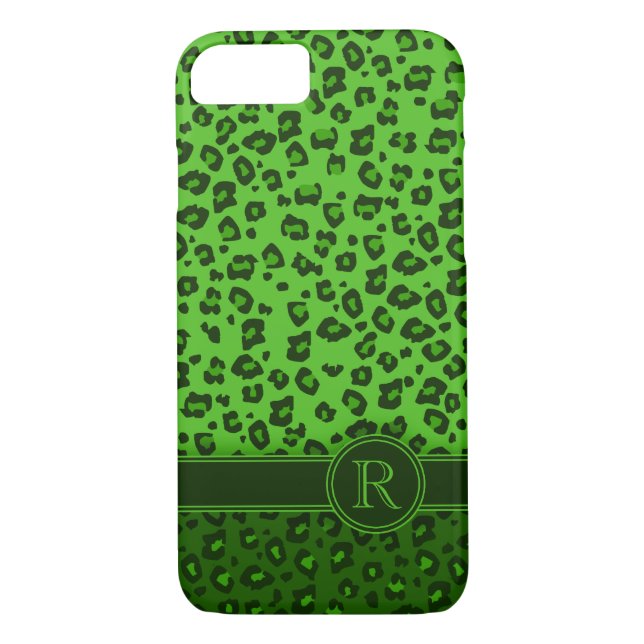 Funda De Case-Mate Para iPhone Monograma verde de impresión de animales leopardos (Reverso)