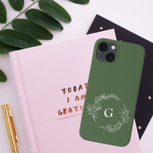 Funda Para iPhone 13 Monograma verde floral minimalista