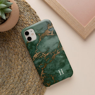 Funda Para iPhone 14 De Case-Mate Monograma verde forestal y mármol de cobre