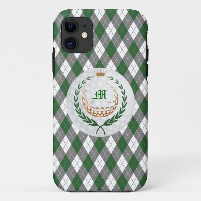 Funda De Case-Mate Para iPhone Monograma verde, gris Argyle iPhone 5 Funda (Reverso)