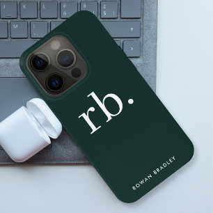 Funda Para iPhone 15 Pro Monograma Verde Oscuro Estilo Minimalista moderno