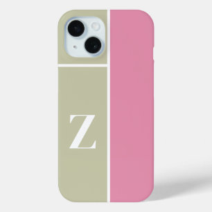 Funda Para iPhone 15 Monograma verde PInk moderno