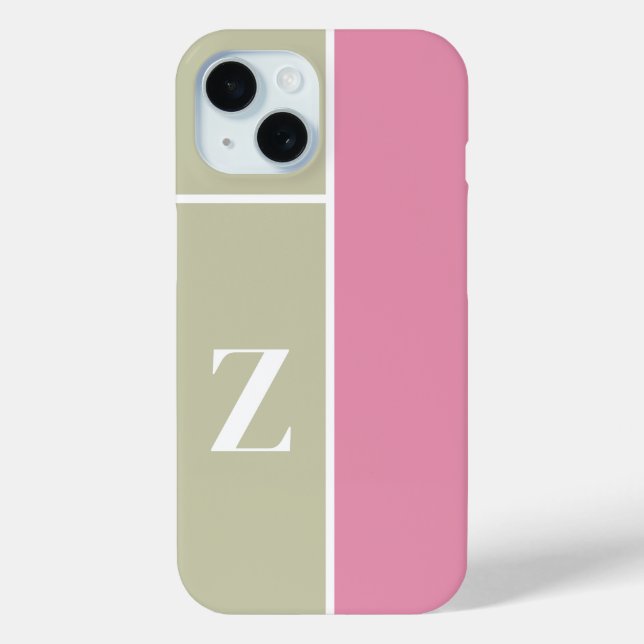 Funda De Case-Mate Para iPhone Monograma verde PInk moderno (Reverso )