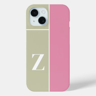 Funda Para iPhone 15 Monograma verde rosado moderno