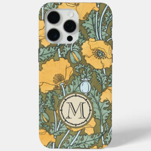 Funda Para iPhone 15 Pro Max Monograma Vintage Amarillo Patrón Floral