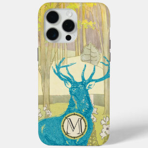 Funda Para iPhone 15 Pro Max Monograma Vintage Deer Art Nouveau Forest iphone