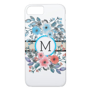Funda Para iPhone 8/7 Monograma Vintage Floral Moderno Blanco Llano #14