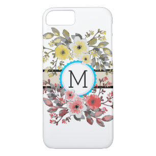 Funda Para iPhone 8/7 Monograma Vintage Floral Moderno Blanco Llano #17