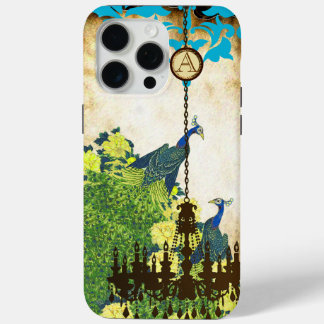 Funda Para iPhone 15 Pro Max Monograma Vintage Peacock Chandelier Damask iPhone