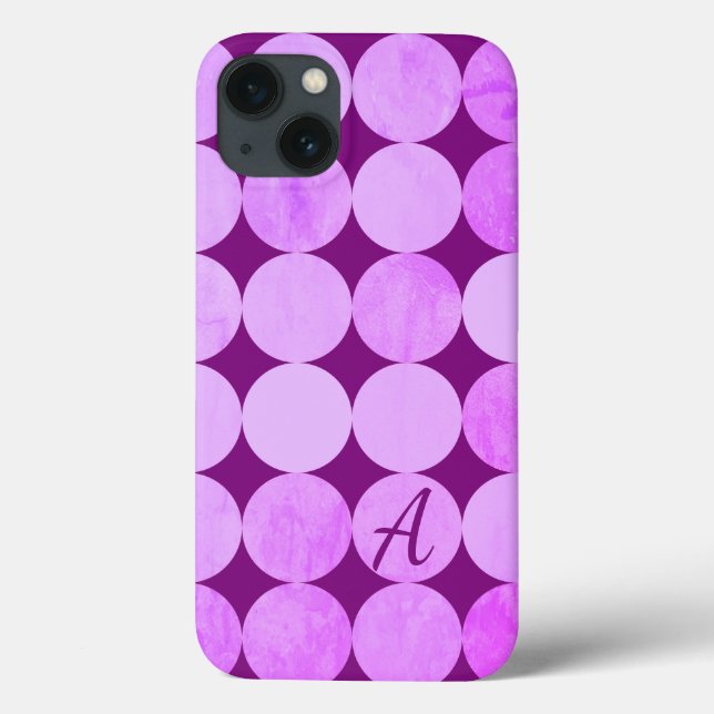 Funda De Case-Mate Para iPhone Monograma violeta, púrpura y círculos rosados (Reverso)