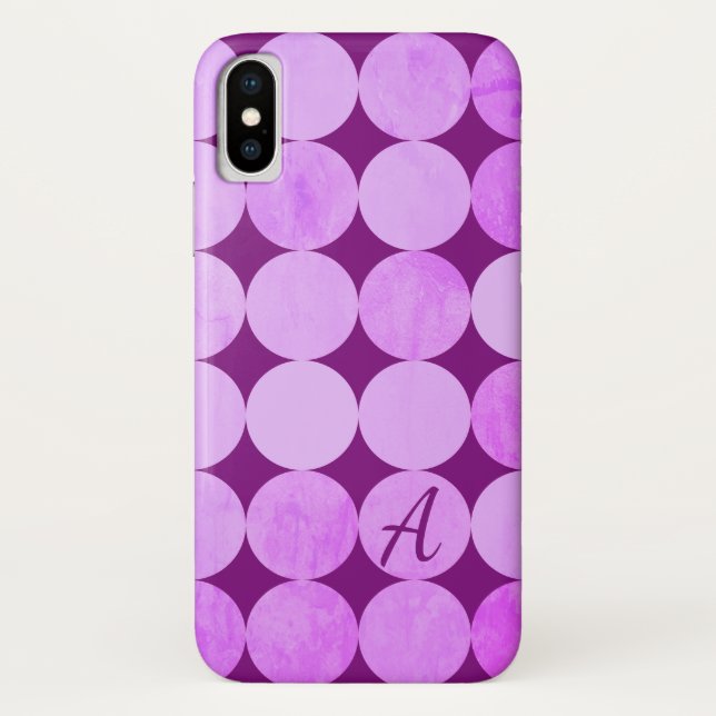 Funda De Case-Mate Para iPhone Monograma violeta, púrpura y círculos rosados (Reverso)